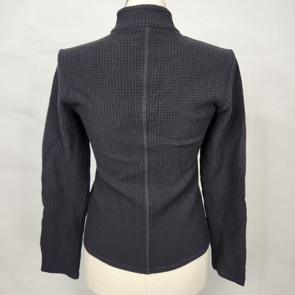 Eileen Fisher Waffle Knit Black Stretch Zip Stand Up Collar Jacket Sz XS - Picture 7 of 13
